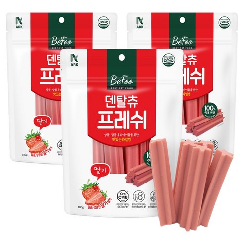 베푸 강아지 덴탈츄 프레쉬 껌, 3개, 180g, 딸기맛