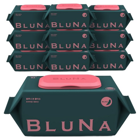 블루나 본 프리미엄 고평량 엠보싱 물티슈 캡형, 75g, 70매, 10개