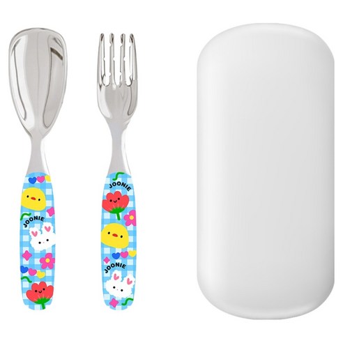 주니 316 올스테인레스 스푼 + 포크 + 케이스 세트, 스카이 체크, 1세트