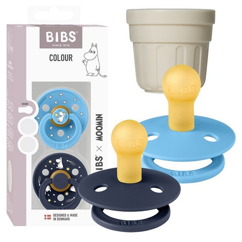 BIBS 컬러 무민 고무 쪽쪽이 2종 + 전용캡 세트, 2단계, 딥스페이스, 브리즈 (쪽쪽이), 1세트