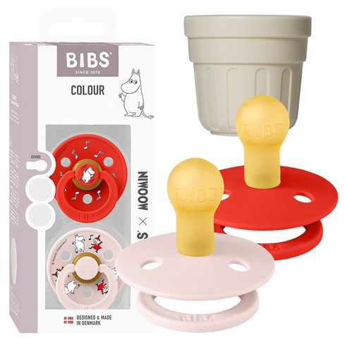 BIBS 컬러 무민 고무 쪽쪽이 2종 + 전용캡 세트, 2단계, 캔디애플, 페탈 (쪽쪽이), 1세트