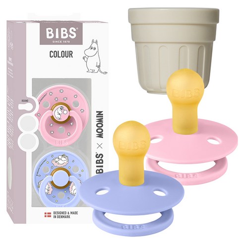 BIBS 컬러 무민 고무 쪽쪽이 2종 + 전용캡 세트, 2단계, 베이비핑크, 허쉬 (쪽쪽이), 1세트