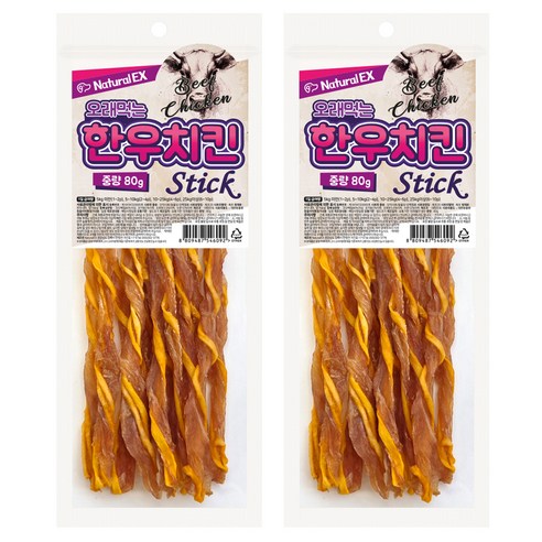 네츄럴이엑스 강아지 오래먹는 한우치킨 스틱, 80g, 2개, 혼합맛(닭/한우)