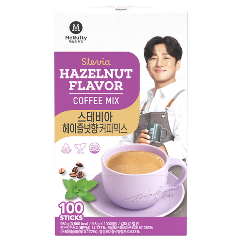 맥널티커피 스테비아 커피믹스 헤이즐넛향, 1개, 100개입, 9.5g
