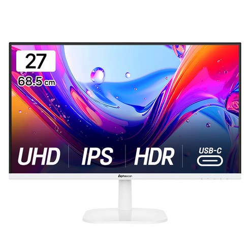 알파스캔 4K UHD USB-C 화이트 보더리스 IPS 무결점 모니터, 2726UC100, 68.5cm