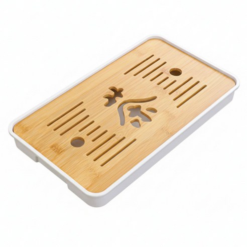 쿠쏘 대나무 물받이 차판 티타임 트레이 L타입 32 x 19 cm, 우드, 1개 우드, 1개