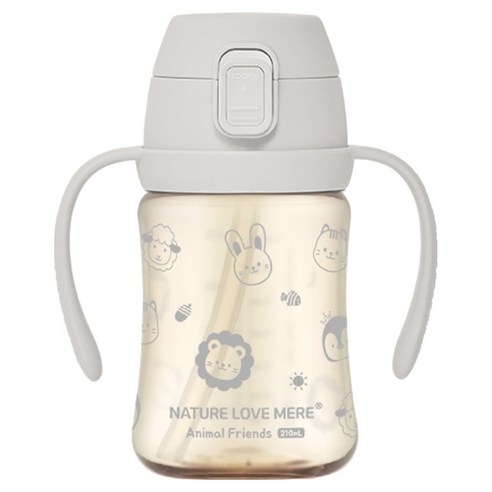 네이쳐러브메레 애니멀프렌즈 PPSU 원터치 빨대컵, 210ml, 1개, 밀크그레이