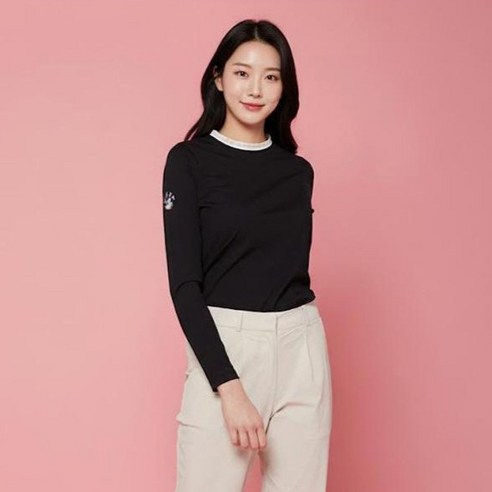 HALEY 여성용 레이스넥 긴팔 이너 티셔츠 HSBKT1102