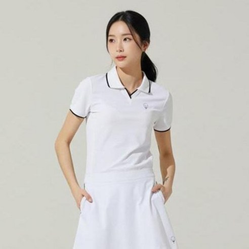HALEY 여성용 V넥 오픈 카라 반팔 피케 티셔츠 HUAKT1015