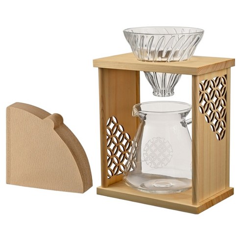 하리오 V60 칠보 드립스탠드 내추럴 세트 600ml, 1세트, 드리퍼 + 서버 + 스탠드 + 종이펄터 40p