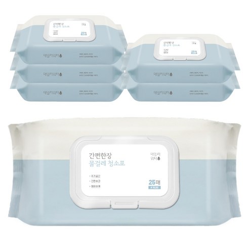 데일리워터 간편한장 물걸레 청소포 캡형 25p, 6개