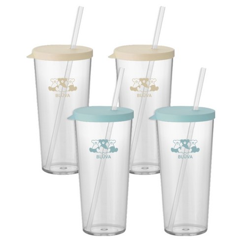 블루바 트라이탄 투명 심플 빨대 텀블러 670ml x 2종 x 2p 세트, 아이보리 옐로우, 파스텔 민트, 1세트