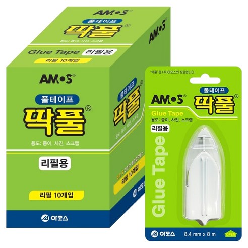 아모스 딱풀 풀테이프 리필 8.4mm x 8m 10p 세트, 1g, 1개