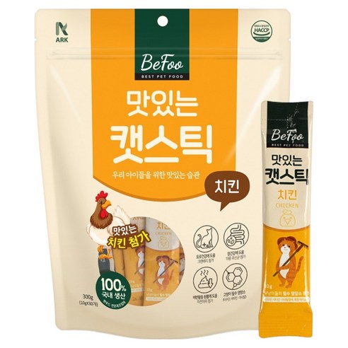 베푸 고양이 아크펫푸드 맛있는 스틱 짜먹는 츄르 간식, 1개, 300g, 치킨맛