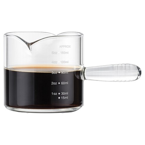 발룬피니 내열유리 컬러핸들 벨크리머 계량 샷잔 200ml, 클리어, 1개