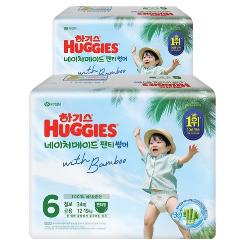 하기스 네이처메이드 썸머 팬티형 기저귀 남여공용, 68매, 6단계