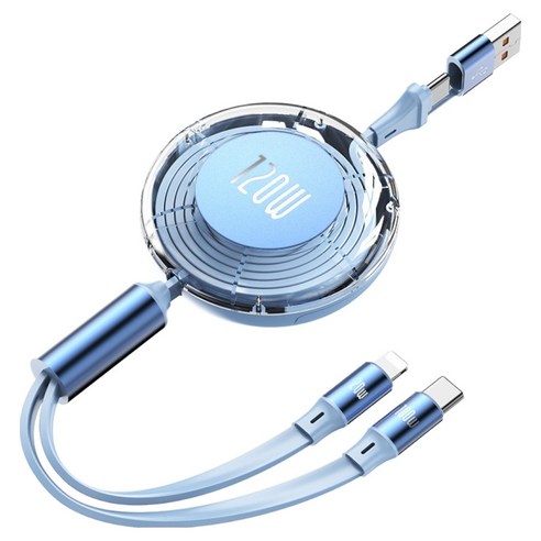 레드에셋 120W 2in1 초고속 충전 릴케이블, 1개, 스카이블루, 1.2m
