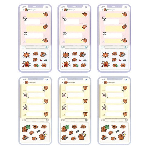 조선문방구 곰돌곰돌곰돌희 메신저 점착메모 2종 x 3p 세트, 혼합색상, 1세트