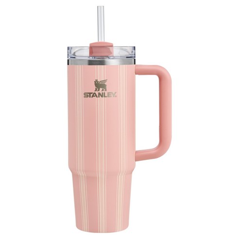 스탠리 퀜처 H2.0 플로우 스테이트 텀블러, 피치 로즈 피크닉 스트라이프, 887ml, 1개