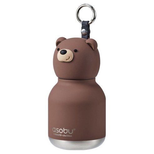 아소부 스텐 진공 보온보냉 캐릭터 키링 미니 베스티 텀블러, 브라운 베어, 1개, 200ml