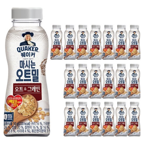 퀘이커 마시는 오트밀 오트 앤 그레인 낱봉팩, 50g, 20개