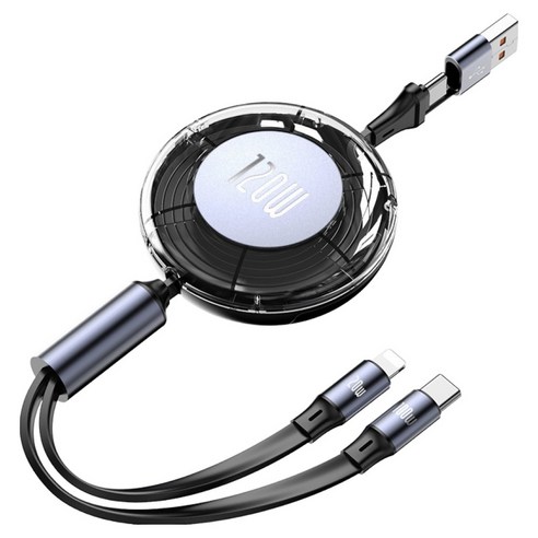 레드에셋 초고속 120W 2in1 충전 릴케이블, 1개, 블랙, 1.2m