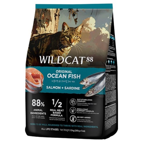 와일드캣88 오리지널 오션 피쉬 건식사료, 1.5kg, 1개, 연어+흰살생선