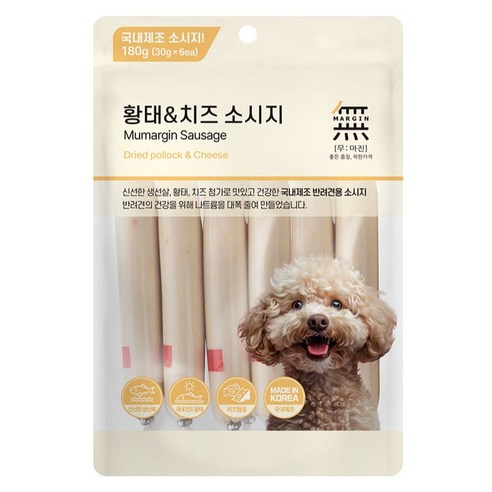 바우와우 무마진 강아지 소시지 부드러운 간식 6p, 1개, 180g, 혼합맛(황태/치즈)