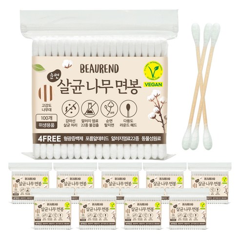 뷰렌드 비건 나무 면봉, 10개, 100개입