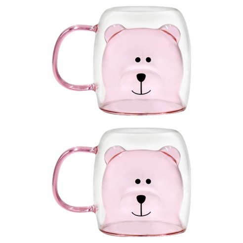 라임올리브 곰돌이 컬러 이중머그컵 250ml, 로즈핑크, 2개