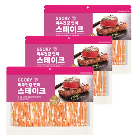 꼬리치는강아지 강아지 스테이크 건조간식, 400g, 3개, 연어슬라이스