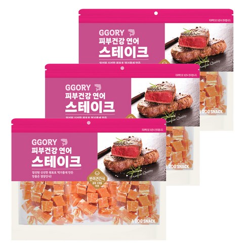 꼬리치는강아지 강아지 스테이크 건조간식, 400g, 3개, 연어큐브