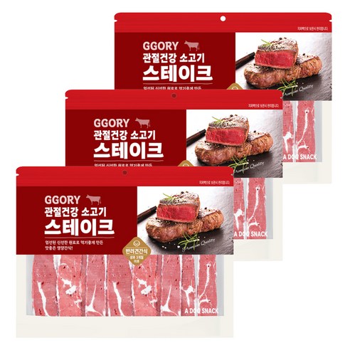 꼬리치는강아지 강아지 스테이크 건조간식, 400g, 3개, 소고기바