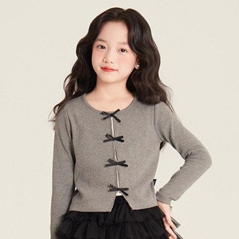 조이멀티 발레코어 리본배색 긴팔 골지 티셔츠