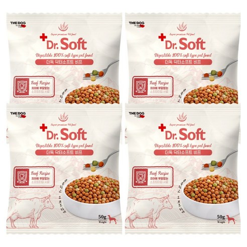 더독 노령견용 강아지 닥터 소프트 비프 사료, 50g, 4개, 소