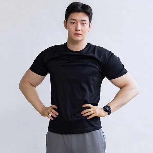 핵쿨남 남성용 어깨 넓어 보이는 쿨링 냉감 메쉬 러닝 머슬핏 반팔 티셔츠