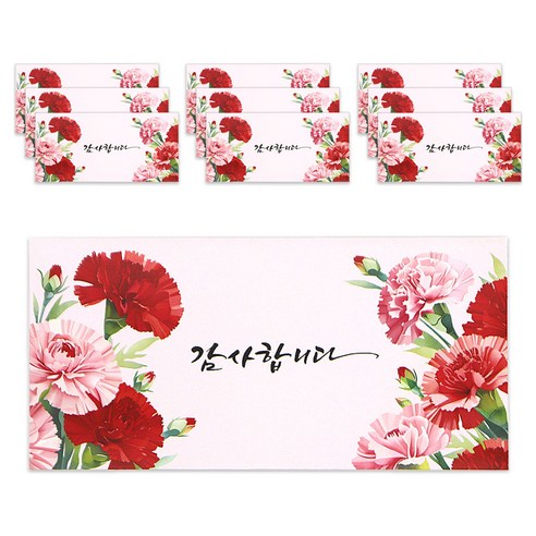 마음담아 부모님 카네이션 꽃 캘리그라피 용돈 봉투, 혼합색상, 10개