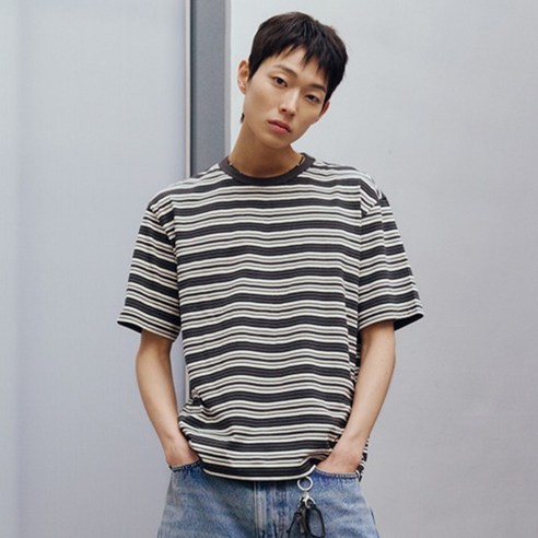 마인드브릿지 남녀공용 멀티스트라이프 오버핏 티셔츠 M1TS3154