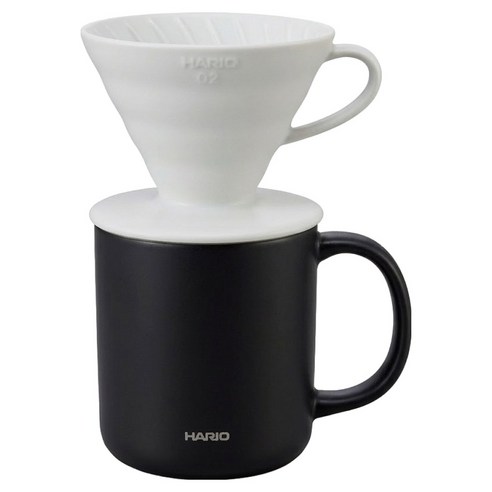 하리오 드리퍼 CMG-350 + 머그컵 블랙 VD-INT-01W 세트, 1세트, 드리퍼 + 머그컵, 350ml