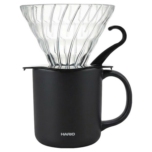 하리오 드리퍼 CMG-350 + 머그컵 블랙 VDGN-02B-KEX 세트, 1세트, 드리퍼 + 머그컵, 350ml