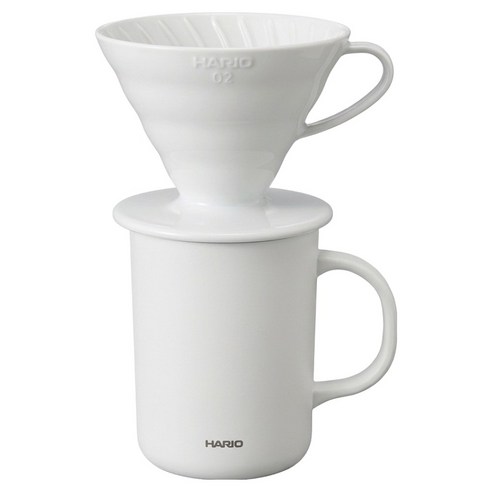하리오 드리퍼 VD-INT-02W + 이중 보온 보냉 머그컵 화이트 470ml CMG-470 세트, 1세트, 드리퍼 + 머그컵