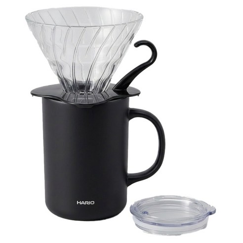 하리오 이중 보온 보냉 머그컵 불랙 470ml CMG-470 + 드리퍼 VDGN-02B-KEX 세트, 1세트, 드리퍼 + 머그컵