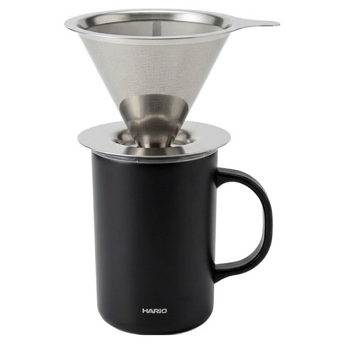 하리오 드리퍼 DMD-02HSV + 이중 보온 보냉 머그컵 블랙 470ml CMG-470 세트, 1세트, 드리퍼 + 머그컵
