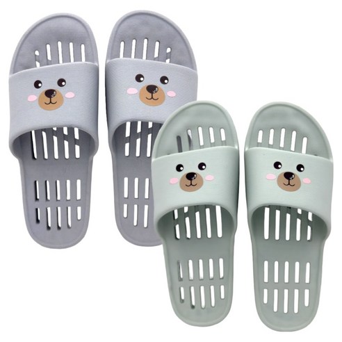 유업 KC인증 국산 발등낮은 미끄럼방지 물빠짐 PVC 욕실화 귀여운 시크베어, 민트, 블루, 2개