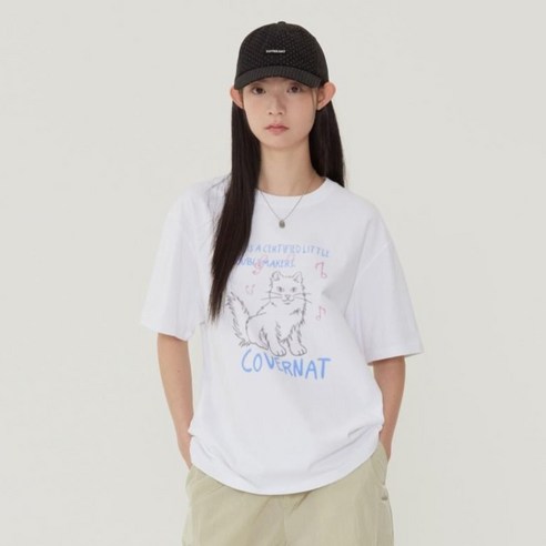 커버낫우먼 오버핏 캣 그래픽 티셔츠