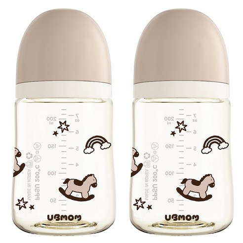 유비맘 배앓이방지 PPSU 리틀포니 젖병 트윈팩, 초코포니, 2개, 200ml