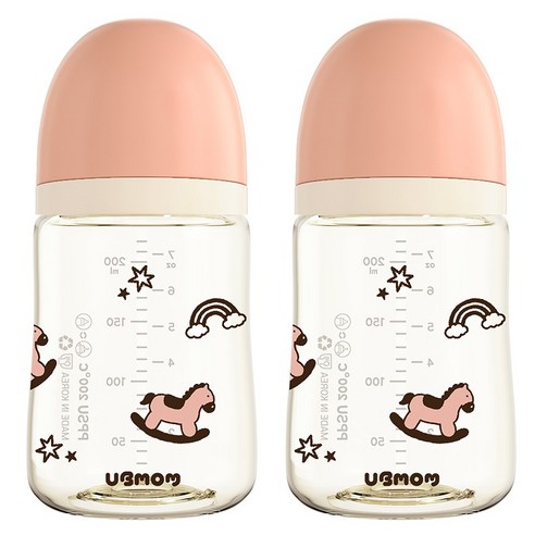 유비맘 배앓이방지 PPSU 리틀포니 젖병 트윈팩, 피치포니, 2개, 200ml