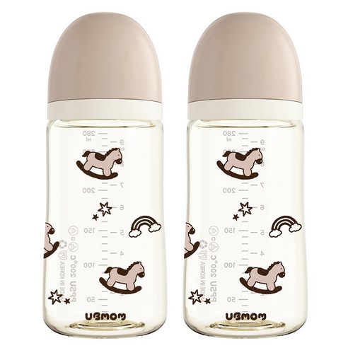 유비맘 배앓이방지 PPSU 리틀포니 젖병 트윈팩, 초코포니, 2개, 280ml