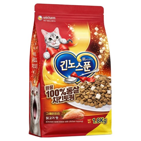 유니참긴노스푼 고양이 주식 토핑 사료, 1.8kg, 1개, 닭