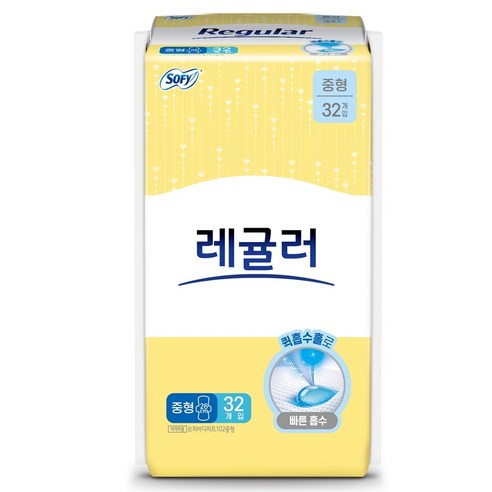쏘피 바디피트 레귤러 생리대 날개형, 1팩, 32개입, 중형